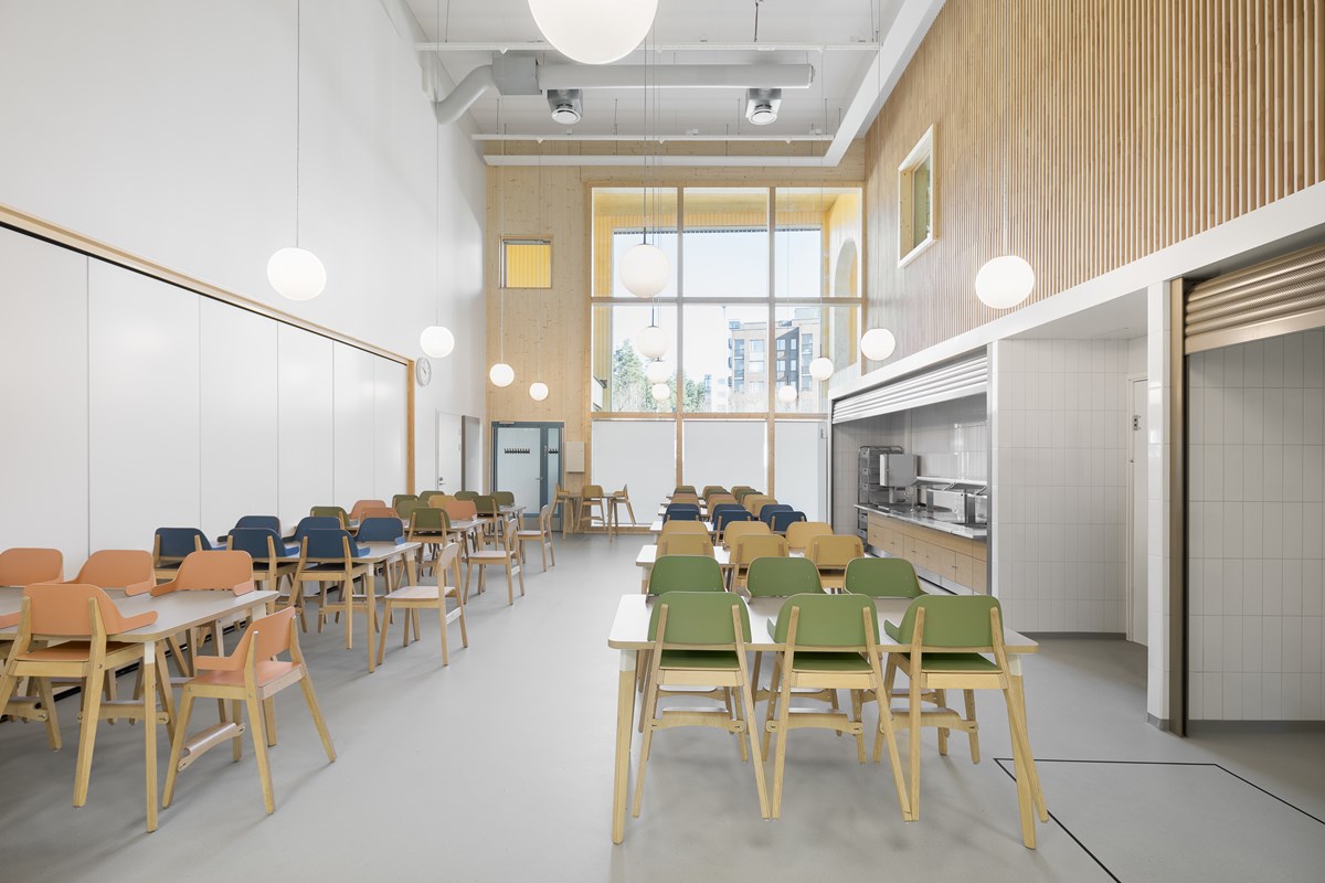 Lentolan päiväkodin ruokala on näyttävä tila