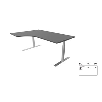 Work -työpöytä, kulma vasemmalla, 180x120 cm, E-motion, hopea jalusta