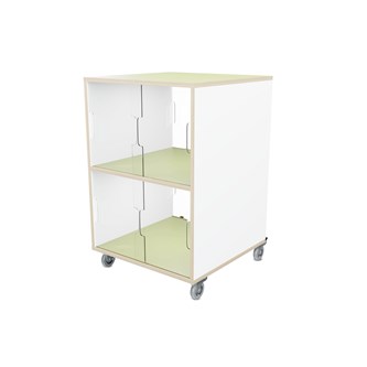 Fixa vitriinikaappi tupla 2:2, pyörillä,  plexiliukuovet ja valkotaulut, S58 cm