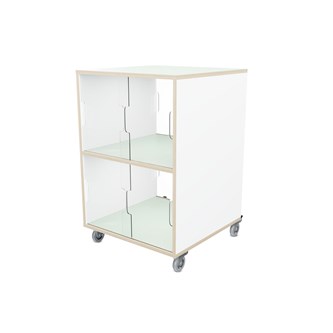 Fixa vitriinikaappi tupla 2:2, pyörillä,  plexiliukuovet ja valkotaulut, S58 cm