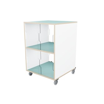 Fixa vitriinikaappi tupla 2:2, pyörillä,  plexiliukuovet ja valkotaulut, S58 cm