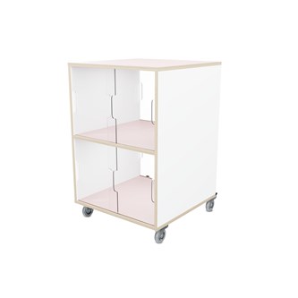 Fixa vitriinikaappi tupla 2:2, pyörillä,  plexiliukuovet ja valkotaulut, S58 cm