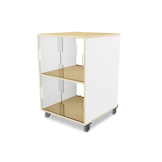 Fixa vitriinikaappi tupla 2:2, pyörillä,  plexiliukuovet ja valkotaulut, S58 cm