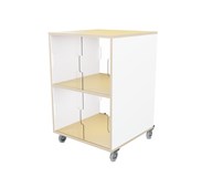 Fixa vitriinikaappi tupla 2:2, pyörillä,  plexiliukuovet ja valkotaulut, S58 cm