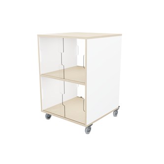 Fixa vitriinikaappi tupla 2:2, pyörillä,  plexiliukuovet ja valkotaulut, S58 cm