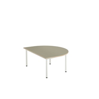 12:38 BX Pöytä Akustik Optimal Linoleum, puolipyöreä 120/90 cm, valkoinen jalusta