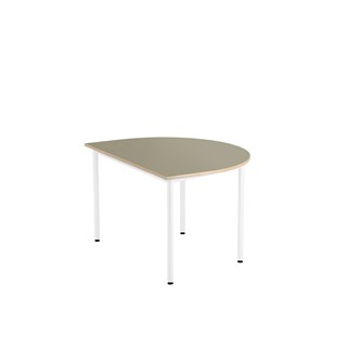 12:38 BX Pöytä Akustik Optimal Linoleum, puolipyöreä 120/90 cm, valkoinen jalusta