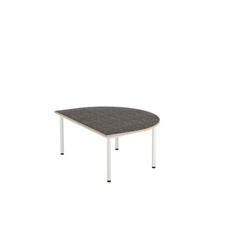 12:38 BX Pöytä Akustik Optimal Linoleum, puolipyöreä 120/90 cm, valkoinen jalusta