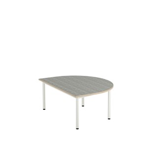 12:38 BX Pöytä Akustik Optimal Linoleum, puolipyöreä 120/90 cm, valkoinen jalusta