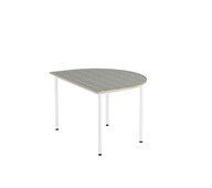 12:38 BX Pöytä Akustik Optimal Linoleum, puolipyöreä 120/90 cm, valkoinen jalusta