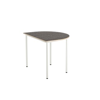 12:38 BX Pöytä Akustik Optimal Linoleum, puolipyöreä 120/90 cm, valkoinen jalusta