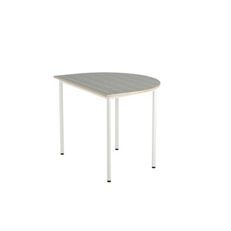 12:38 BX Pöytä Akustik Optimal Linoleum, puolipyöreä 120/90 cm, valkoinen jalusta