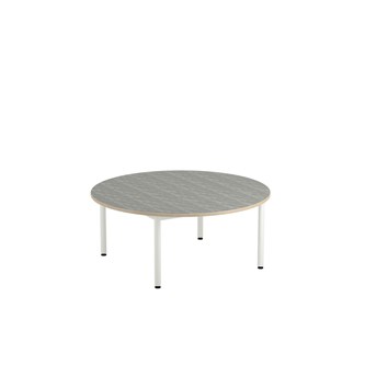 12:38 BX Pöytä Akustik Optimal Linoleum, ø 120 cm, valkoinen jalusta