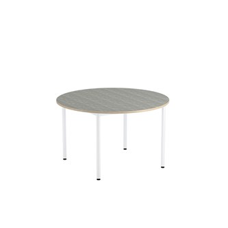 12:38 BX Pöytä Akustik Optimal Linoleum, ø 120 cm, valkoinen jalusta