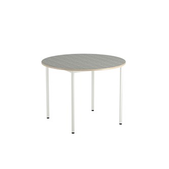 12:38 BX Pöytä Akustik Optimal Linoleum, ø 120 cm, valkoinen jalusta