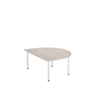 12:38 FSC BX Pöytä Akustik Laminaatti, puolipyöreä 120/90 cm, valkoinen jalusta