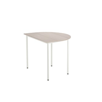12:38 FSC BX Pöytä Akustik Laminaatti, puolipyöreä 120/90 cm, valkoinen jalusta