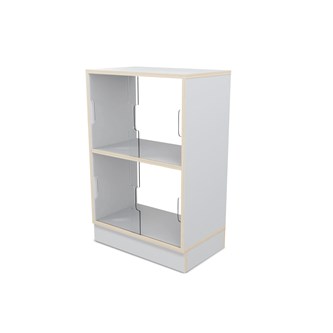 Fixa vitriinikaappi 2:2, sokkelilla, plexiliukuovet ja -takaseinä, S36/46 cm
