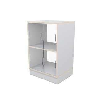 Fixa vitriinikaappi 2:2, sokkelilla, plexiliukuovet ja -takaseinä, S36/46 cm