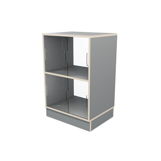 Fixa vitriinikaappi 2:2, sokkelilla, plexiliukuovet ja -takaseinä, S36/46 cm