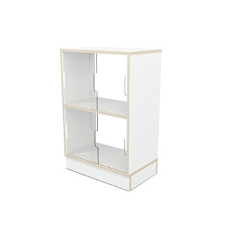 Fixa vitriinikaappi 2:2, sokkelilla, plexiliukuovet ja -takaseinä, S36/46 cm