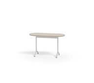 Pilare pöytä, akustik laminat, 120x50 cm, ovaali, valkoinen jalusta