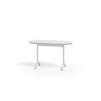 Pilare pöytä, akustik laminat, 120x50 cm, ovaali, valkoinen jalusta