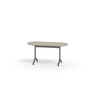 Pilare pöytä, akustik linoleum, 120x50 cm, ovaali, hopea jalusta