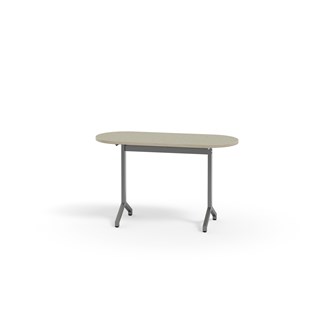 Pilare pöytä, akustik linoleum, 120x50 cm, ovaali, hopea jalusta