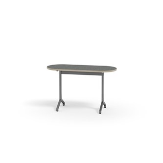 Pilare pöytä, akustik linoleum, 120x50 cm, ovaali, hopea jalusta