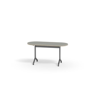 Pilare pöytä, akustik linoleum, 120x50 cm, ovaali, hopea jalusta