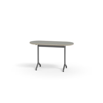 Pilare pöytä, akustik linoleum, 120x50 cm, ovaali, hopea jalusta