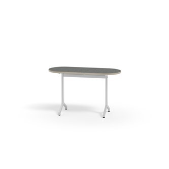 Pilare pöytä, akustik linoleum, 120x50 cm, ovaali, valkoinen jalusta