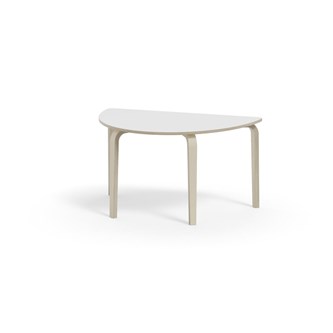 Arcus -pöytä, akustik laminaatti, kuultovalkoinen, puolipyöreä 120-80 cm