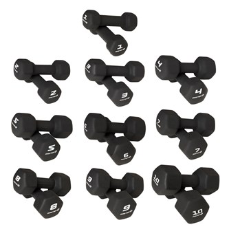 Käsipainolajitelma, neopreeniä, 1-10 kg