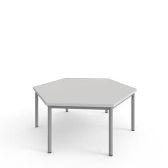 12:38 FSC kuusikulmainen pöytä BX akustik optimal laminat, 120x120 cm hopea jalusta