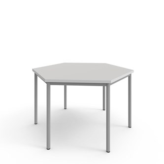 12:38 FSC kuusikulmainen pöytä BX akustik optimal laminat, 120x120 cm hopea jalusta