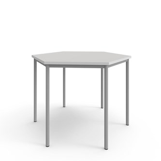 12:38 FSC kuusikulmainen pöytä BX akustik optimal laminat, 120x120 cm hopea jalusta