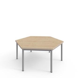 12:38 FSC kuusikulmainen pöytä BX akustik optimal laminat, 120x120 cm hopea jalusta
