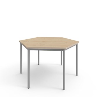 12:38 FSC kuusikulmainen pöytä BX akustik optimal laminat, 120x120 cm hopea jalusta