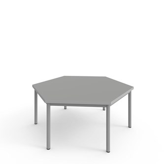12:38 FSC kuusikulmainen pöytä BX akustik optimal laminat, 120x120 cm hopea jalusta