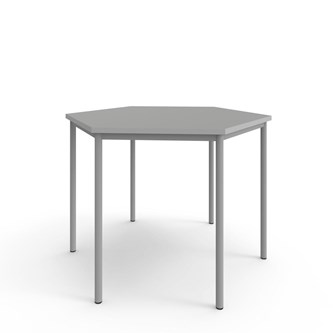 12:38 FSC kuusikulmainen pöytä BX akustik optimal laminat, 120x120 cm hopea jalusta