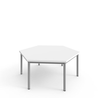 12:38 FSC kuusikulmainen pöytä BX akustik optimal laminat, 120x120 cm hopea jalusta