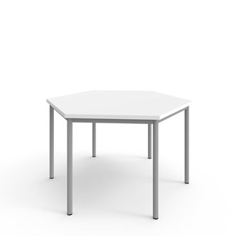 12:38 FSC kuusikulmainen pöytä BX akustik optimal laminat, 120x120 cm hopea jalusta