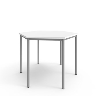 12:38 FSC kuusikulmainen pöytä BX akustik optimal laminat, 120x120 cm hopea jalusta