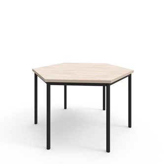 12:38 FSC kuusikulmainen pöytä BX akustik optimal laminat, 120x120 cm musta jalusta