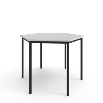 12:38 FSC kuusikulmainen pöytä BX akustik optimal laminat, 120x120 cm musta jalusta