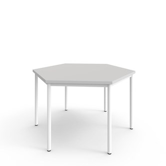 12:38 FSC kuusikulmainen pöytä BX HPL, 120x120 cm valkoinen jalusta