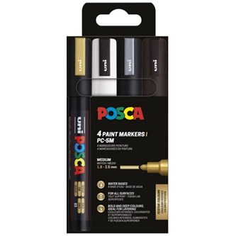 Kuitukärkikynä Posca PC-5M, 4 metallisävyä