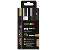Kuitukärkikynä Posca PC-5M, 4 metallisävyä
